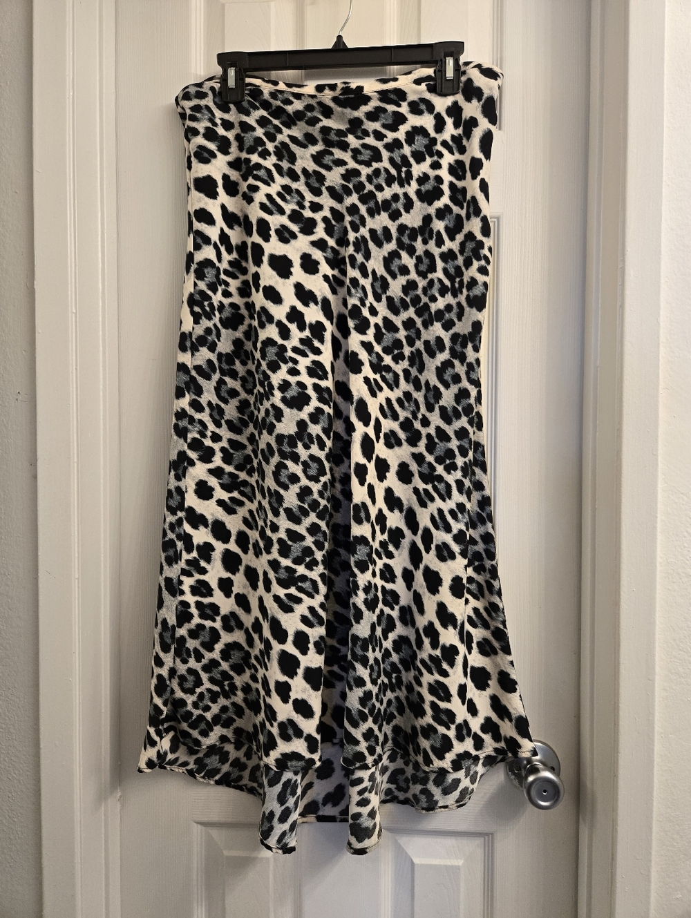 Zara Black & White Leopard A-Line Midi Skirt